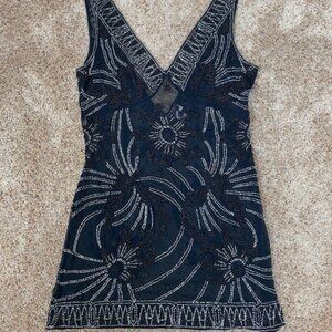 Tracy Reese Beaded Sheer Silk Slip-dress - Black/Silver - Size 8